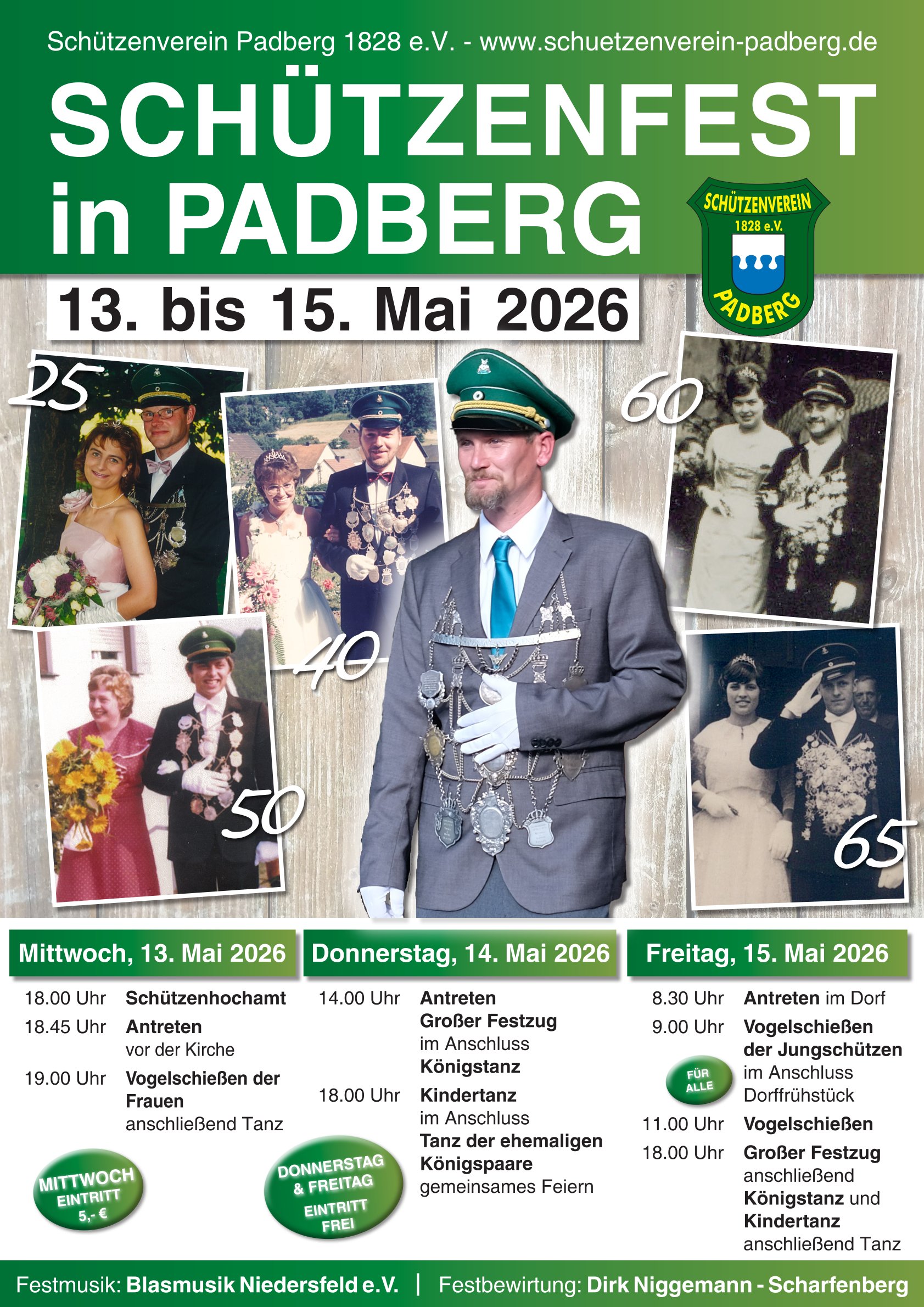 Der Schützenverein, der König und die Jubelkönigspaare laden herzlich ein.